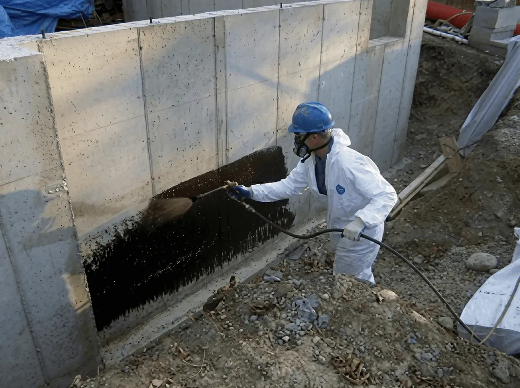 Professional waterproofing the exterior walls of the basement in Kansas City, KS