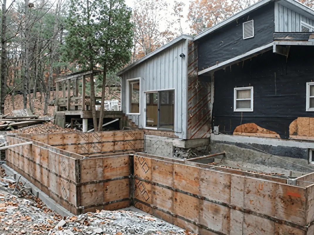 Prepared site with foundation forms for home remodeling and addition project in Kansas City, KS